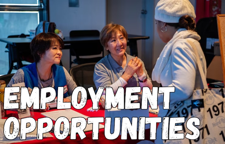Members of Team Yokota participate in an employment and volunteer recruitment fair at the Military and Family Readiness Center at Yokota Air Base, Japan.