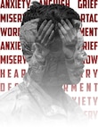 A side profile of a man has the image of himself with his head in hands in his head.