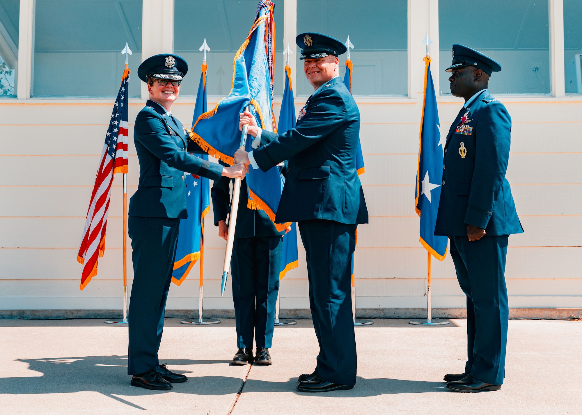 The event marked the official transfer of command from former 90 MW Commander Col. Johnny Galbert to current 90 MW Commander Col. Terrance Holmes, highlighting the continuity of leadership within the wing and underscoring its commitment to maintaining a safe, secure, and effective nuclear deterrent. (U.S. Air Force photo by Staff Sgt. Michael A. Richmond)
