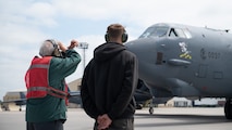 Gary Lee marshals in a B-52H Stratofortress.