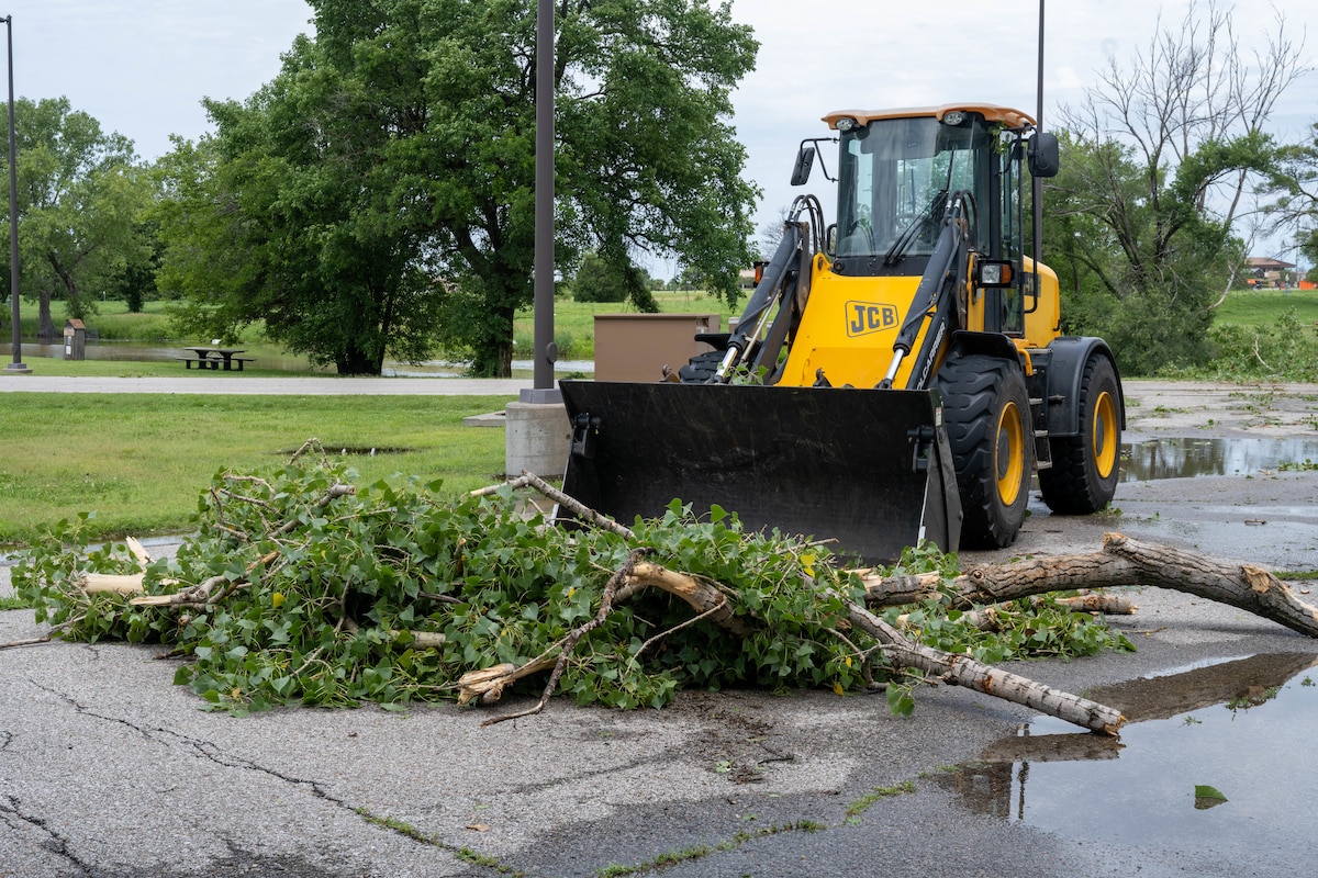 Branches are pushed out of the road.