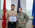 Petty Officer 3rd Class Gabriel Aldana and Pety Officer 2nd Class Rafie Solis pose for a picture after Aldana's graduation from the Navy Medicine Training Support Command's Behavioral Health Technician Course (BHT) at Joint Base San Antonio-Fort Sam Houston, Texas, June 11, 2025. BHT is a consolidated program that brings together students from the Army, Navy, Air Force, Coast Guard and Marine Corps, and focuses on a broad base of subjects such as human growth and development, theories of counseling, group therapy, mental health assessments, mental illness diagnosis and treatment, psychopharmacology, management of aggressive behavior, psychological testing, and combat operational stress control. (U.S. Navy photo by Malcolm McClendon)