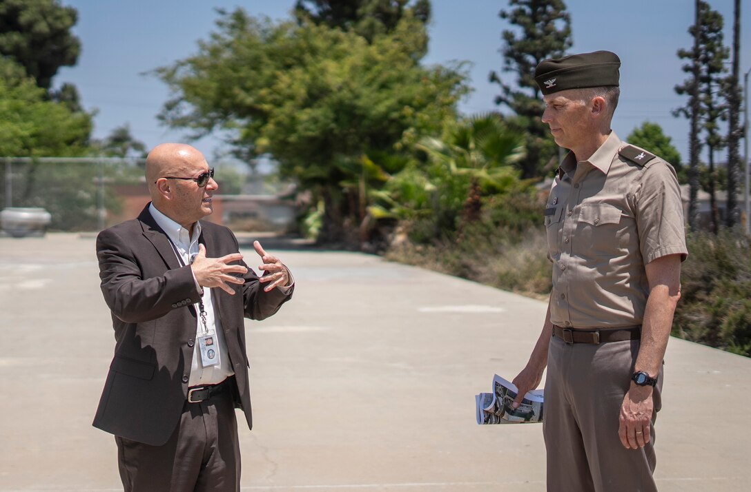 Col. Andrew Baker, commander of the U.S. Army Corps of Engineers Los Angeles District, right, speaks with Tony Olmos, with the City of Inglewood, during a site tour of the future Morningside Reservoir following the signing of a Section 219 Program project agreement between the LA District and the City of Inglewood. The project aims to increase the reliability of the city’s emergency water supply.