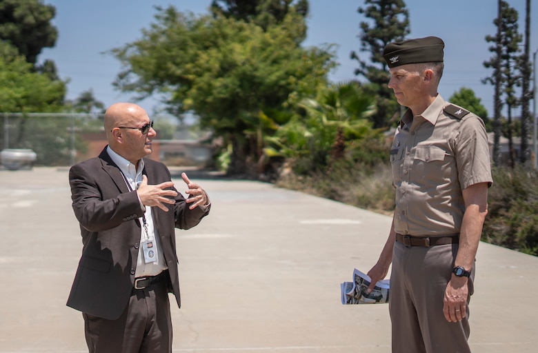 Col. Andrew Baker, commander of the U.S. Army Corps of Engineers Los Angeles District, right, speaks with Tony Olmos, with the City of Inglewood, during a site tour of the future Morningside Reservoir following the signing of a Section 219 Program project agreement between the LA District and the City of Inglewood. The project aims to increase the reliability of the city’s emergency water supply.