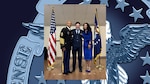 Mother and father pose for photo with their son following college graduation and U.S. Air Force commissioning ceremony.