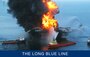 An April 2010 photograph of the Deepwater Horizon offshore oilrig after the explosion that set it on fire and caused its record-breaking oil spill. (U.S. Coast Guard)
