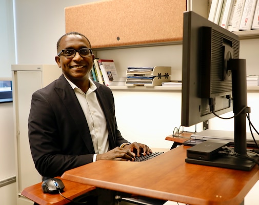 SILVER SPRING, Md. (June 16, 2025) John Leconte, a former hospital corpsman and current facilities program manager with Naval Medical Research Command (NMRC). NMRC, headquarters of NMR&D, is engaged in a broad spectrum of activity from basic science in the laboratory to field studies in austere and remote areas of the world to investigations in operational environments. In support of Navy, Marine Corps and joint U.S. warfighter health, readiness and lethality, researchers study infectious diseases, biological warfare detection and defense, combat casualty care, environmental health concerns, aerospace and undersea medicine, operational mission support and epidemiology. For 250 years, Navy Medicine, represented by more than 44,000 highly-trained military and civilian healthcare professionals, has delivered quality healthcare and enduring expeditionary medical support to the warfighter on, below, and above the sea and ashore. (U.S. Navy photo by Sidney Hinds /Released)