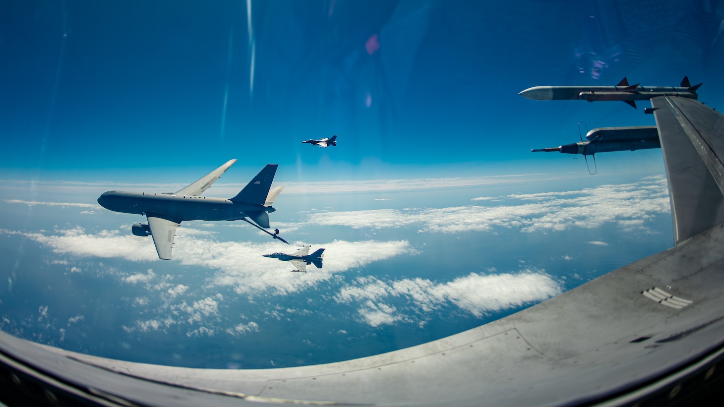 KC-46 refuels F-16 midair
