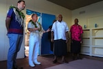 SUVA, Fiji (June 16, 2025) Capt. Mark B. Stefanik, center left, mission commander of Pacific Partnership 2025 (PP-25), shows Mr. Samuela Togenavanua, local tribe leader of Suva, and other local dignitaries a newly renovated classroom at Waiqanake District School as part of PP-25 in Suva, Fiji, June 16, 2025. Now in its 21st iteration, the Pacific Partnership series is the largest annual multinational humanitarian assistance and disaster management preparedness mission conducted in the Indo-Pacific. Pacific Partnership works collaboratively with host and partner nations to enhance regional interoperability and disaster response capabilities, increase security and stability in the region, and foster new and enduring friendships in the Indo-Pacific. (U.S. Navy photo by Mass Communication Specialist 2nd Class Moises Sandoval/Released)