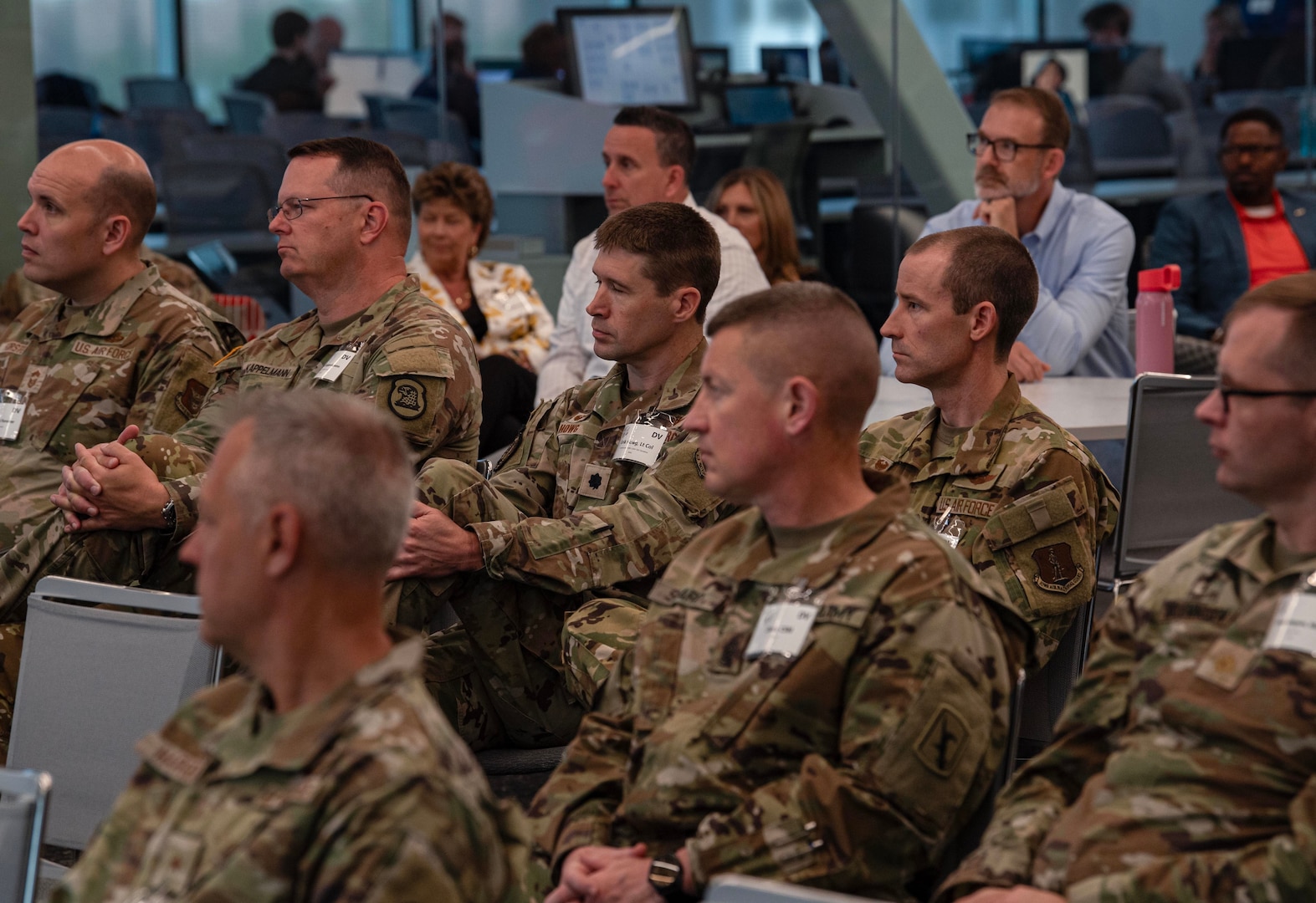 Military and community partners listen to briefings during distinguished visitors' day at the Cyber Tatanka exercise June 12, 2025, at the University of Nebraska-Lincoln.