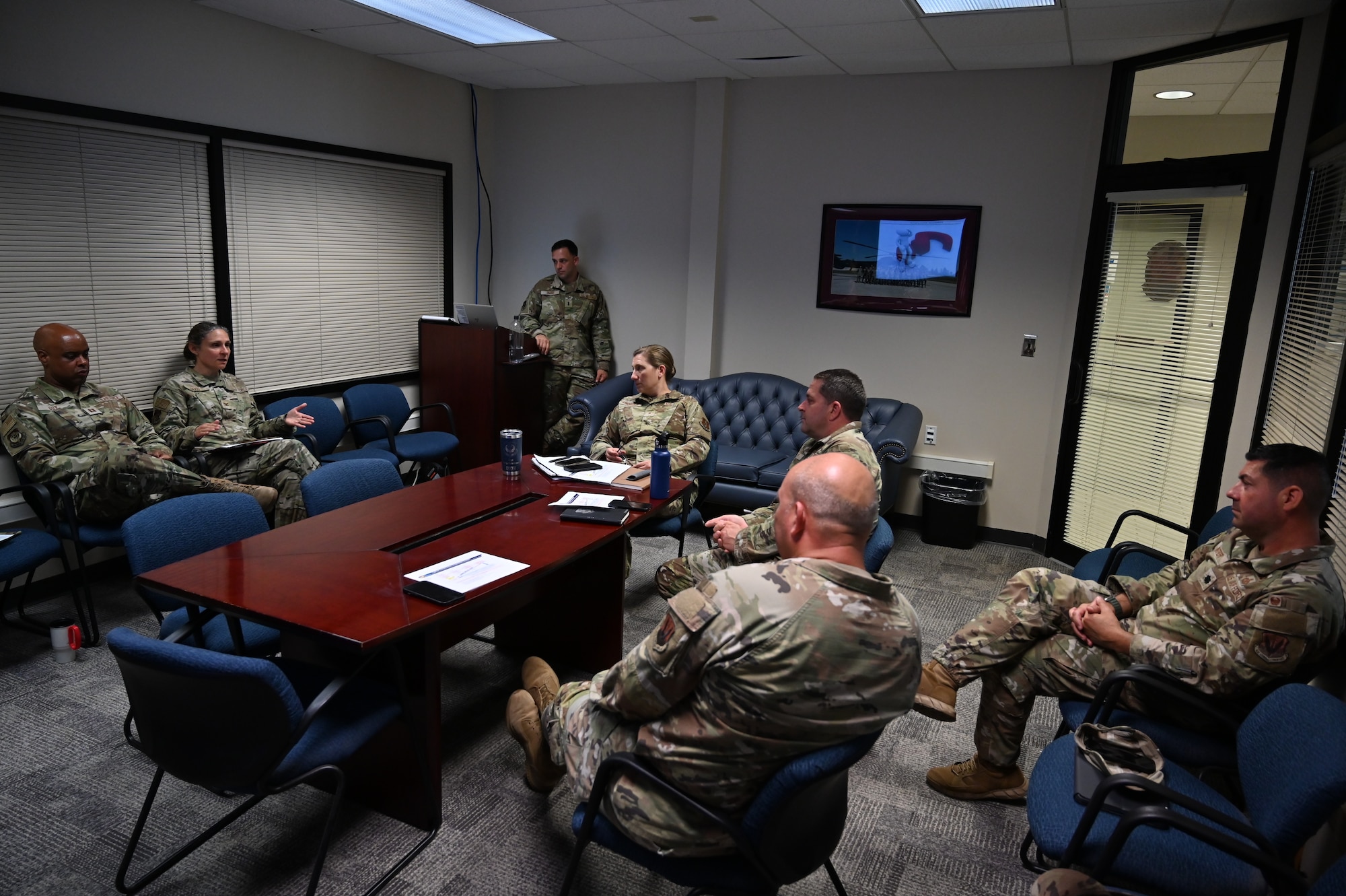 Leadership of the Maryland National Guard discuss plans for introduction of the STARBASE program, a Department of Defense educational outreach initiative, for the 175th Wing, at Warfield Air National Guard Base, Maryland, May 3, 2025.
