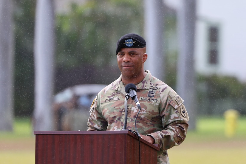 Gen. Ronald P. Clark, commanding general of U.S. Army Pacific, presides over the 3d Multi-Domain Task Force change of command ceremony on historic Palm Circle at Fort Shafter, Hawaii, June 18, 2025. (U.S. Army photo by Sgt. Perla Alfaro)