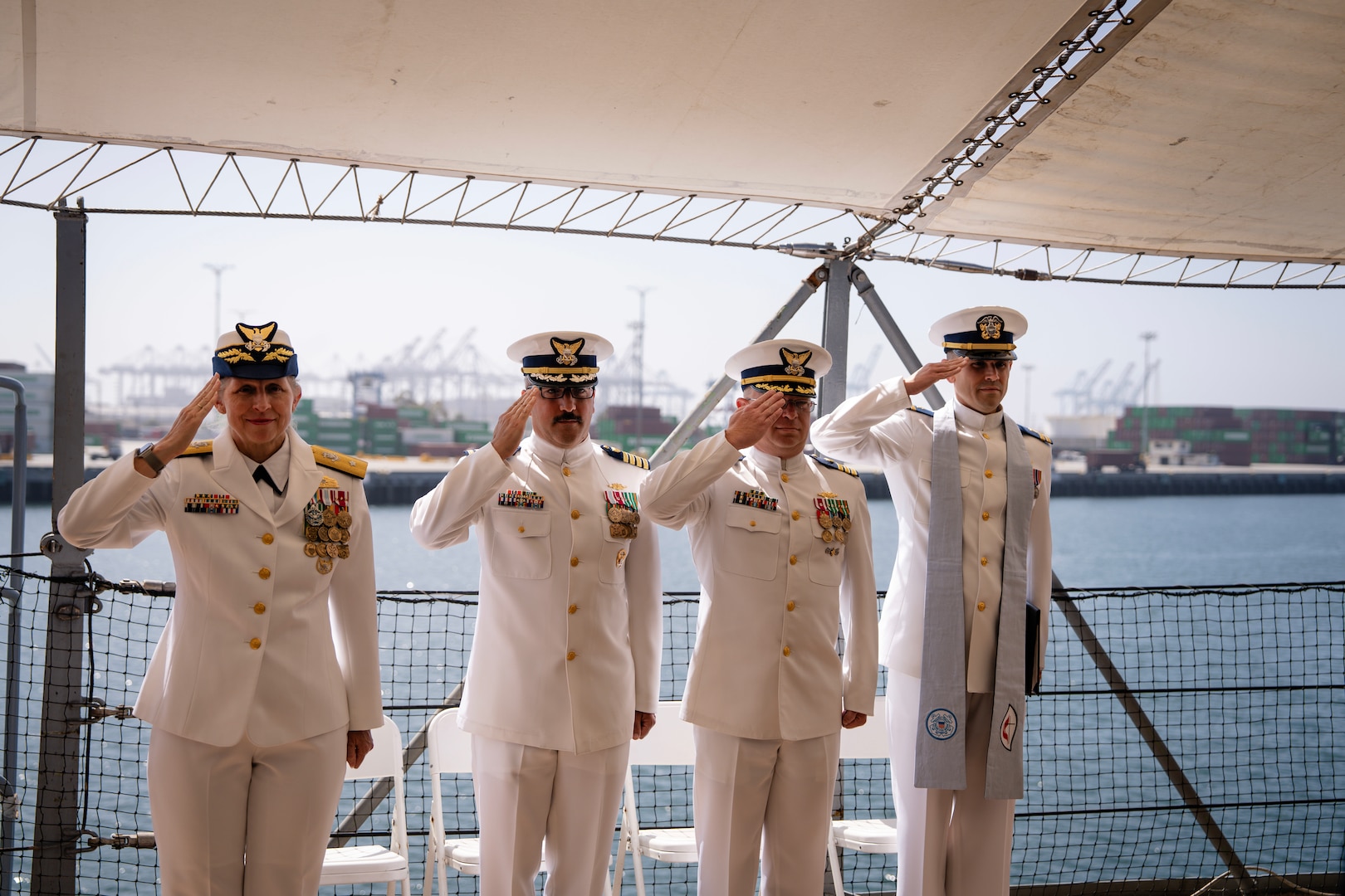 The U.S. Coast Guard Cutter Argus (WMSM-915) held a change of command ceremony, Tuesday, Jun. 17, in San Pedro, Calif. Rear Adm. Joanna Hiigel, deputy commander of Coast Guard Pacific Area, presided over the ceremony in which Cmdr. Andrew Pritchett relieved Capt. Tobias Reid as Argus’ commanding officer. Reid served as Argus’ commanding officer from August 2023 to June 2025. (U.S. Coast Guard photo by Petty Officer 1st Class Ward Hawley)