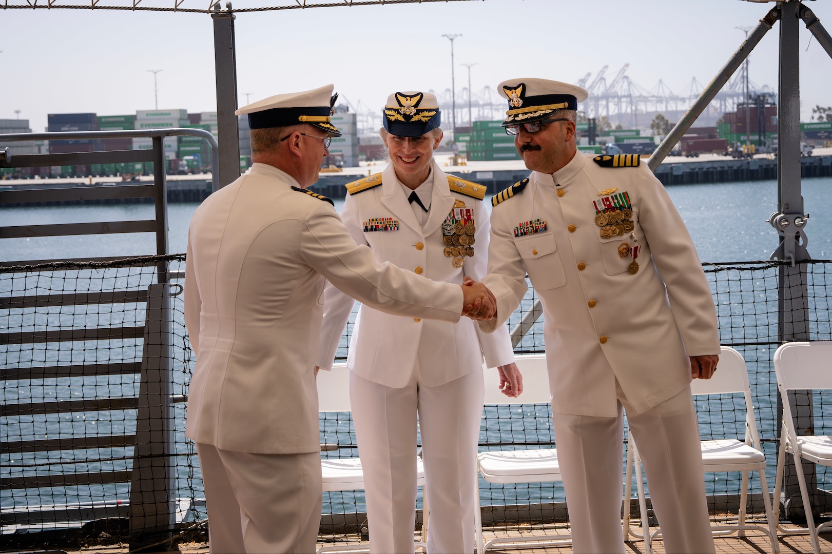 The U.S. Coast Guard Cutter Argus (WMSM-915) held a change of command ceremony, Tuesday, Jun. 17, in San Pedro, Calif. Rear Adm. Joanna Hiigel, deputy commander of Coast Guard Pacific Area, presided over the ceremony in which Cmdr. Andrew Pritchett relieved Capt. Tobias Reid as Argus’ commanding officer. Reid served as Argus’ commanding officer from August 2023 to June 2025. (U.S. Coast Guard photo by Petty Officer 1st Class Ward Hawley)
