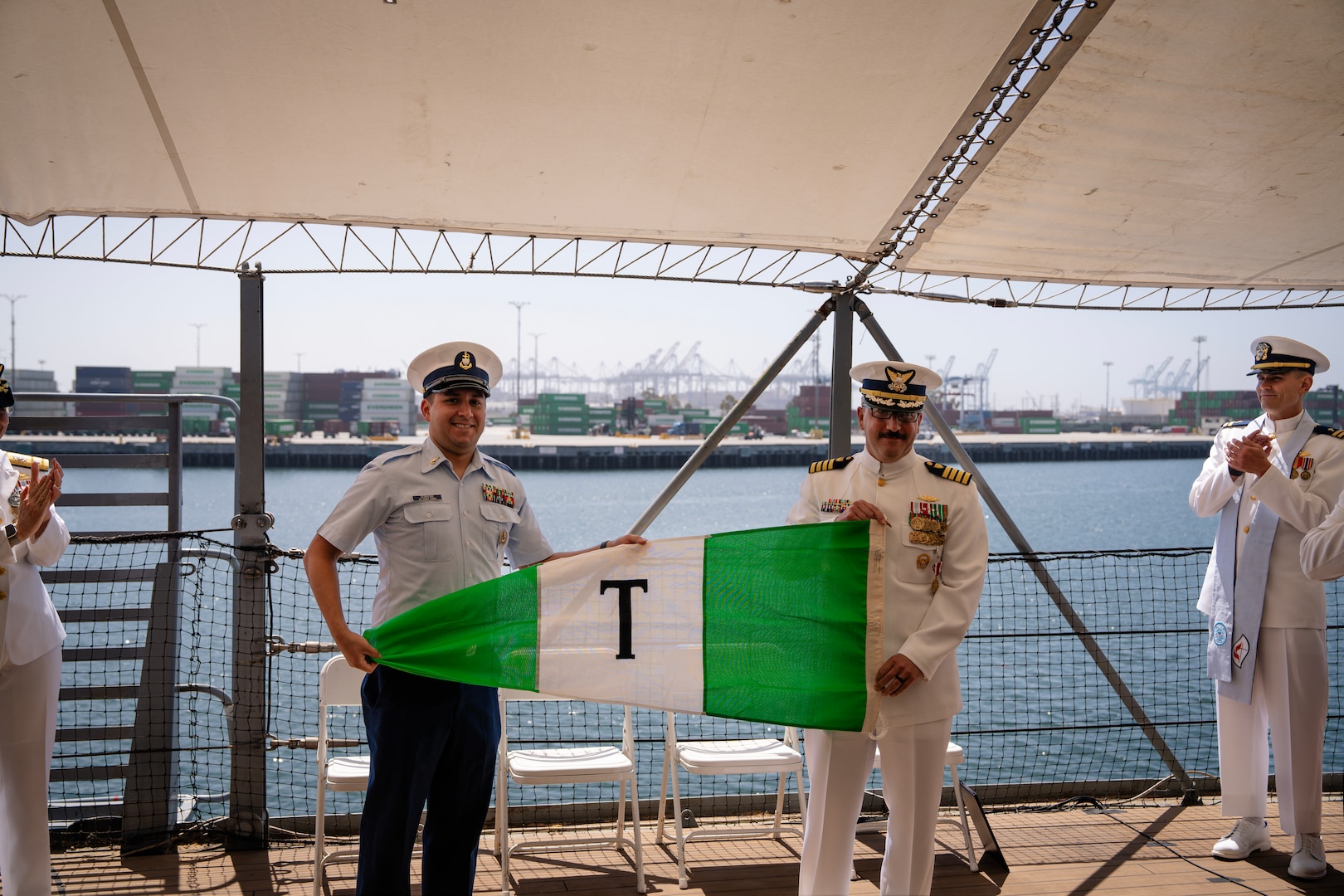 The U.S. Coast Guard Cutter Argus (WMSM-915) held a change of command ceremony, Tuesday, Jun. 17, in San Pedro, Calif. Rear Adm. Joanna Hiigel, deputy commander of Coast Guard Pacific Area, presided over the ceremony in which Cmdr. Andrew Pritchett relieved Capt. Tobias Reid as Argus’ commanding officer. Reid served as Argus’ commanding officer from August 2023 to June 2025. (U.S. Coast Guard photo by Petty Officer 1st Class Ward Hawley)