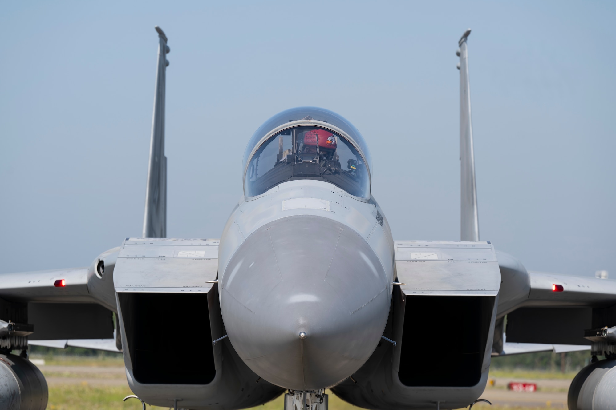 A Japan Air Self-Defense Force F-15J Eagle pilot prepares to taxi prior to takeoff during Red Flag-Alaska 25-2 at Eielson Air Force, Alaska, June 17, 2025.