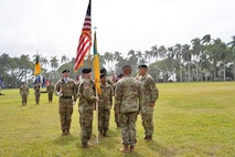 he 3d Multi-Domain Task Force conducts a change of command ceremony on historic Palm Circle at Fort Shafter, Hawaii, June 18, 2025, marking the formal transition of leadership from Brig. Gen. Michael D. Rose to Col. Wade A. Germann through the traditional passing of the unit colors. (U.S. Army photo by Sgt. Perla Alfaro)