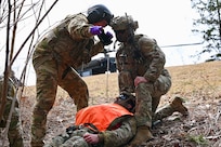 Soldiers and Airmen assigned to the District of Columbia National Guard, West Virginia National Guard, 7th Air Support Operations Squadron, and German Army conduct exfil training to maintain combat readiness in Elkins, West Virginia, on March 7, 2025. More than 20 air and ground units across the National Guard, Army, and Air Force participated in Misty Dawn, a Large-Scale Combat Operations (LSCO) joint readiness exercise that highlighted coalition interoperability and high-end integrated tactics.
