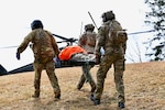 Soldiers and Airmen assigned to the District of Columbia National Guard, West Virginia National Guard, 7th Air Support Operations Squadron, and German Army conduct exfil training to maintain combat readiness in Elkins, West Virginia, on March 7, 2025. More than 20 air and ground units across the National Guard, Army, and Air Force participated in Misty Dawn, a Large-Scale Combat Operations (LSCO) joint readiness exercise that highlighted coalition interoperability and high-end integrated tactics.