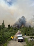176th Civil Engineer Squadron works with partners to support wildfire containment efforts June 21, 2025, at Bear Creek, Alaska. The Alaska National Guard activated volunteers to support containment efforts in  the Interior.