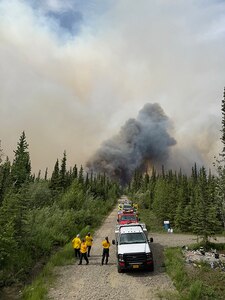 176th Civil Engineer Squadron works with partners to support wildfire containment efforts June 21, 2025, at Bear Creek, Alaska.