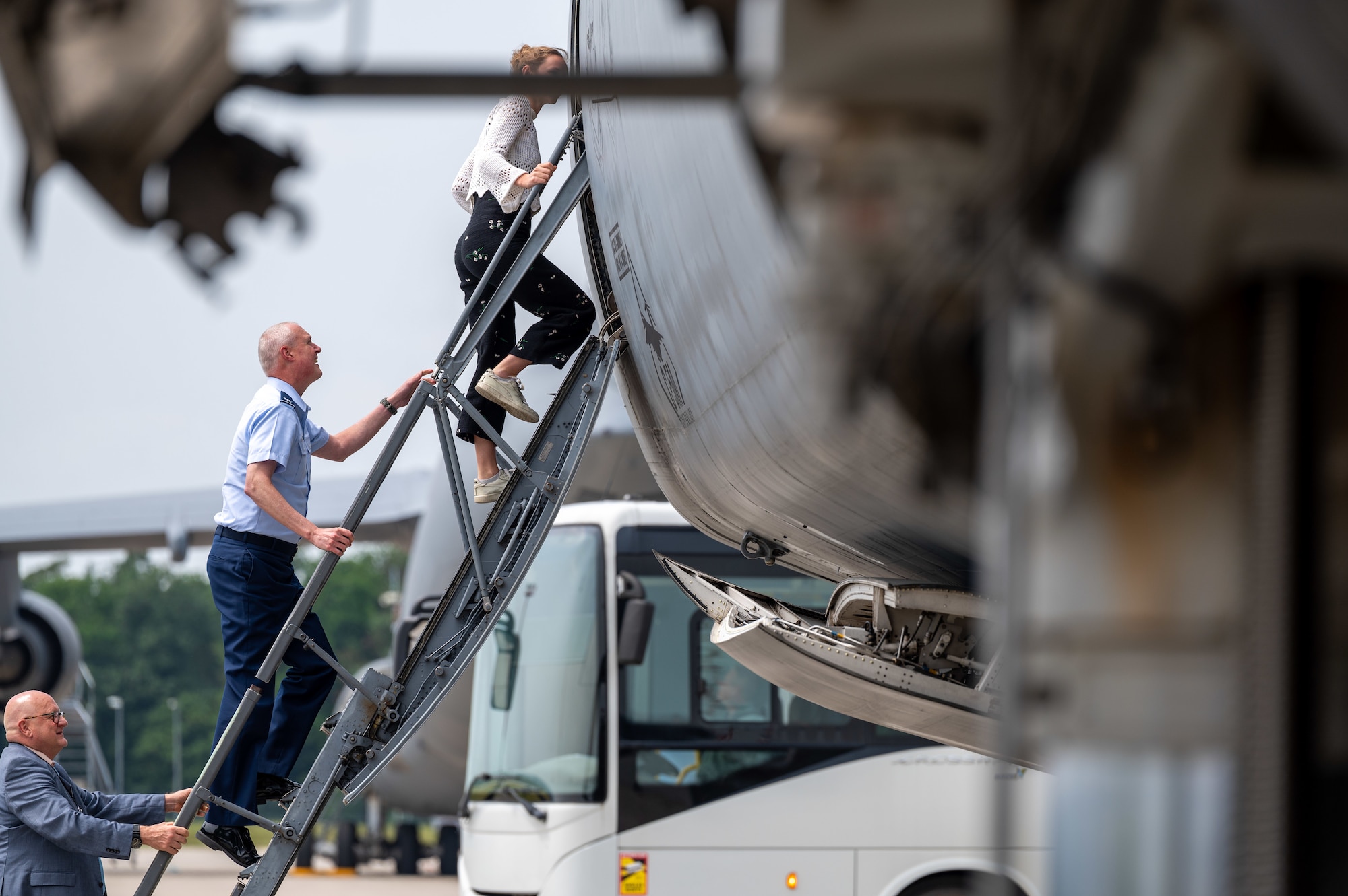 NATO chaplains tour aircraft.