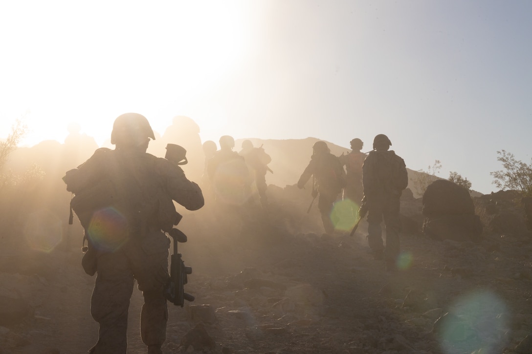 U.S. Marines with 2nd Battalion, 23rd Marine Regiment, 4th Marine Division commence Range 400 during Integrated Training Exercise 3-25 (ITX 3-25) at Marine Corps Air Ground Combat Center, Twentynine Palms, California, June 15th, 2025.  ITX enhances Marines’ lethality by empowering leaders at every level to adapt, communicate, and execute dynamic movements in hostile environments. (U.S. Marine Corps photo by Lance Cpl. Edward Spears)