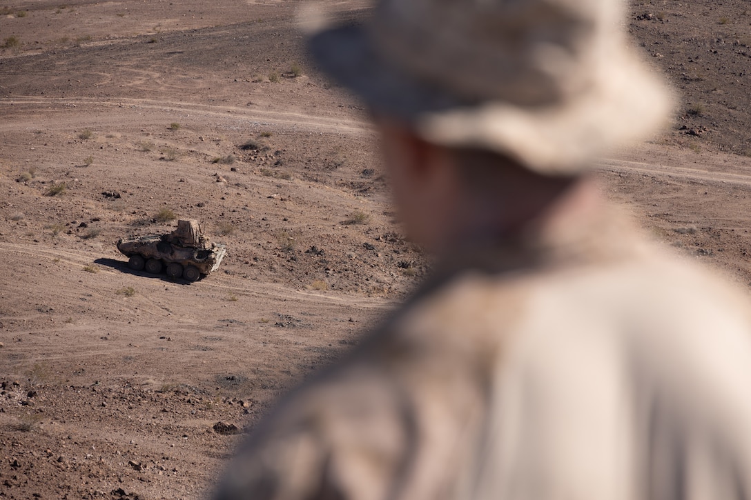 U.S. Marines with 4th Light Armored Reconnaissance Battalion, 4th Marine Division commence a live-fire event at Integrated Training Exercise 3-25 (ITX 3-25) at Marine Corps Air Ground Combat Center, Twentynine Palms, California, June 16th, 2025. ITX is a critical Marine Air-Ground Task Force exercise for the Marine Forces Reserve’s training cycle, confirming unit readiness through live-fire and combined arms integration. (U.S. Marine Corps photo by Lance Cpl. Edward Spears)