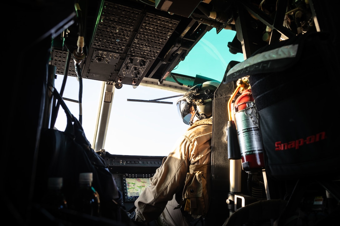 U.S. Marine Corps Maj. Mark Reaser, a pilot, with Marine Light Attack Helicopter Squadron (HMLA) 773, 4th Marine Air Wing pilots a UH-1Y Venom helicopter during Integrated Training Exercise 3-25 (ITX 3-25) at Marine Corps Air Ground Combat Center, Twentynine Palms, California, June 11th, 2025. ITX enhances Marines’ lethality by empowering leaders at every level to adapt, communicate, and execute dynamic movements in hostile environments. (U.S. Marine Corps photo by Lance Cpl. Edward Spears)