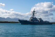 JOINT BASE PEARL HARBOR-HICKAM, Hawaii — USS Jack H. Lucas (DDG 125), the first of its kind to be equipped with the Aegis Weapon System, Baseline 10, leaves Joint Base Pearl Harbor-Hickam, Oahu, Hawaii in preparation for U.S. Missile Defense Agency’s Flight Test Aegis Weapon System-32 (FTM-32) in cooperation with the U.S. Navy. (Courtesy photo/released)