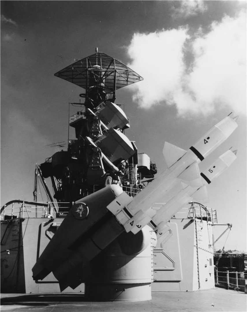 SAN JUAN, Puerto Rico — Talos guided missiles on USS Little Rock’s (CLG 4) missile launcher, November 1960. (Official U.S. Navy Photograph, from the collections of the Naval History and Heritage Command)