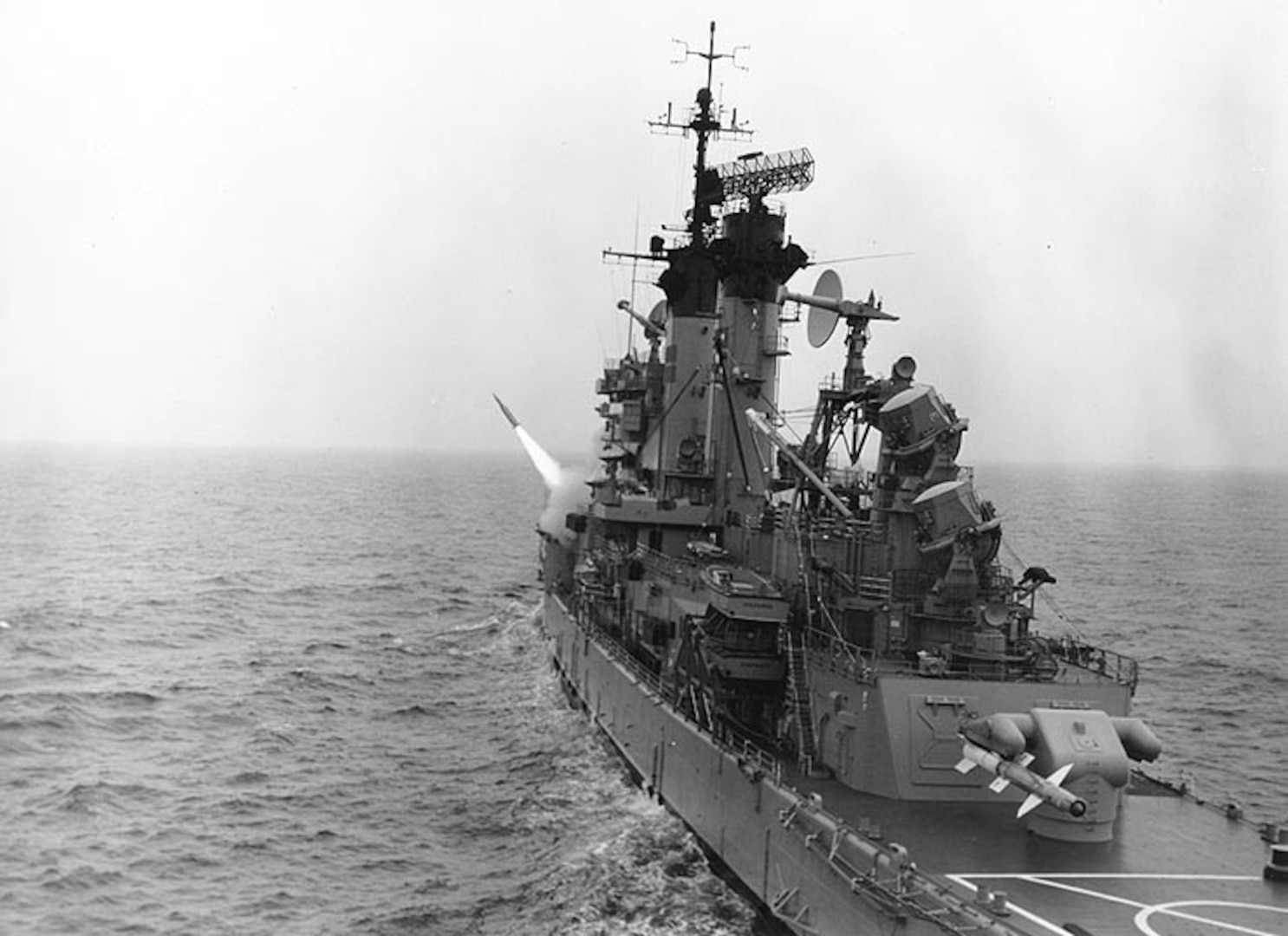 MEDITERRANEAN SEA — USS Springfield (CLG 7) fires a Terrier guided missile on the Ceres Missile Range, June 6, 1961. (PH1 D.C. Grant/Official U.S. Navy Photograph, from the Collections of the Naval History and Heritage Command)