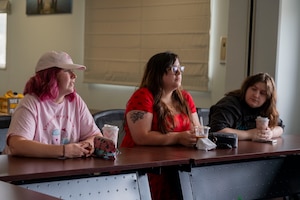 Spouses of Yokota engage in conversation during a spouse coffee chat.
