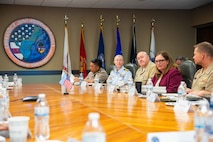 U.S. Ambassador to the Federated States of Micronesia Jennifer Johnson speaks with leaders from the Federated States of Micronesia and U.S. Department of Defense during a Joint Committee Meeting during a Joint Committee Meeting at Joint Region Marianas headquarters, June 4.