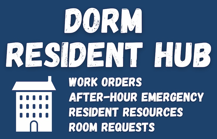 A blue graphic with blocky white text