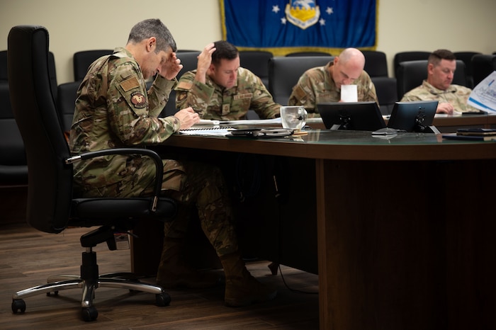 U.S. Air Force Col. William McKibban, 51st Fighter Wing commander, reviews Osan’s updated Installation Development Plan during a board meeting.
