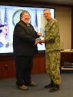 John Moyer Jr. Shakes Hands with Vice Adm. Johnny Wolfe Jr., Director for Strategic Systems Programs, after being presented with the 2025 SSP Influencer Award on June 4, 2025.