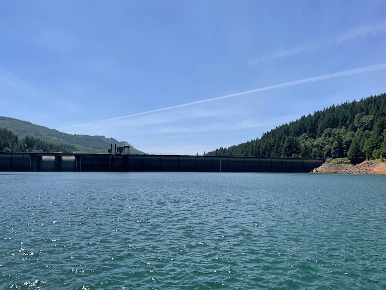 An image of Green Peter Reservoir, looking toward the dam