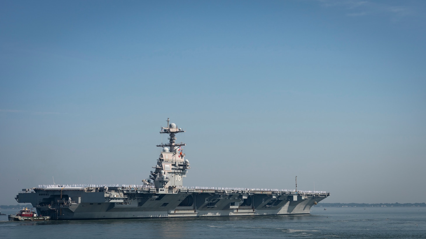 The world's largest aircraft carrier, USS Gerald R. Ford (CVN 78), departs Naval Station Norfolk, June 24, for a regularly scheduled deployment.