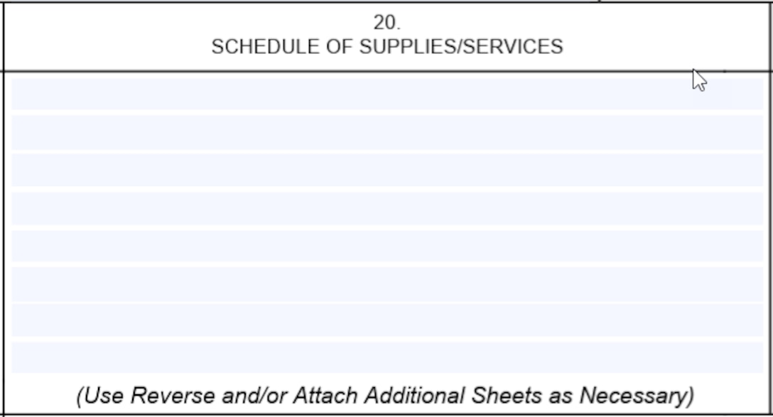 SF1449 Box 20 - Schedule of Supplies/Services