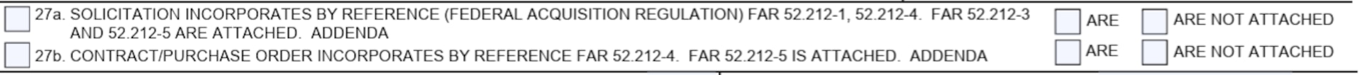 SF1449 Box 27a - Solicitation Incorporates By Reference and Box27b - Contract/Purchase Order Incorporates By Reference