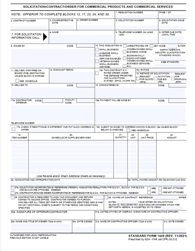 Solicitation/Contract/Order for Commercial Products and Commercial Services (SF1449)