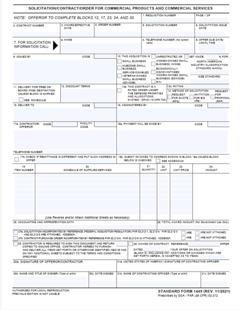 Solicitation/Contract/Order for Commercial Products and Commercial Services (SF1449)