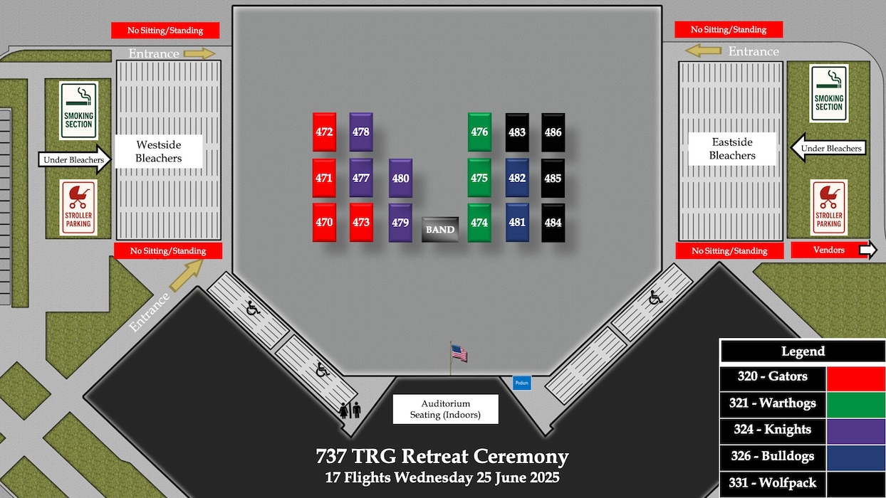 Flights 470-486 BMT Coin & Retreat Ceremony Line Up Graphic