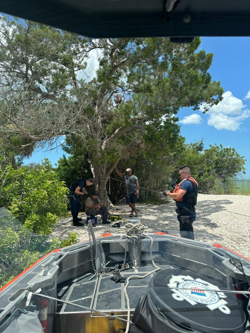 A Coast Guard Station Yankeetown boat crew assisted two boaters, Tuesday, after their vessel allided with a dayboard on Crystal River. (U.S. Coast Guard courtesy photo)
