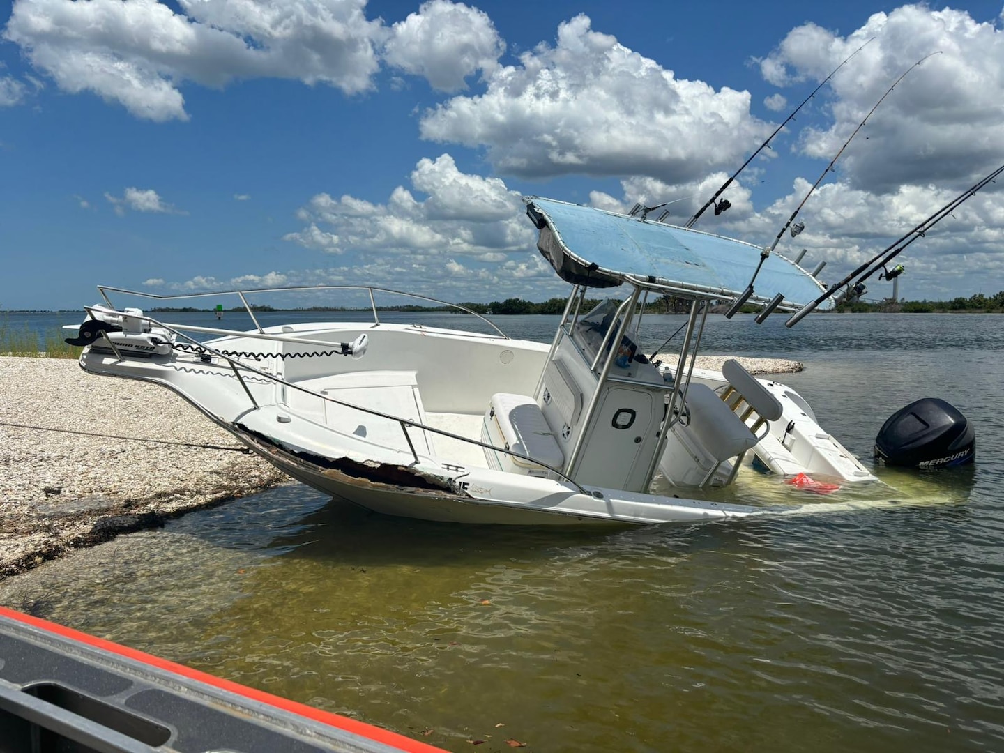 A Coast Guard Station Yankeetown boat crew assisted two boaters, Tuesday, after their vessel allided with a dayboard on Crystal River. (U.S. Coast Guard courtesy photo)