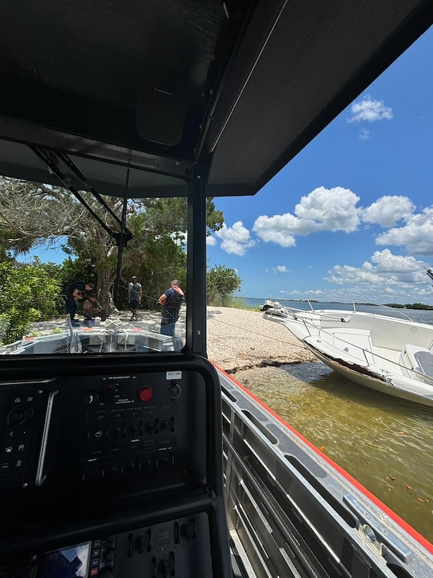 A Coast Guard Station Yankeetown boat crew assisted two boaters, Tuesday, after their vessel allided with a dayboard on Crystal River. (U.S. Coast Guard courtesy photo)