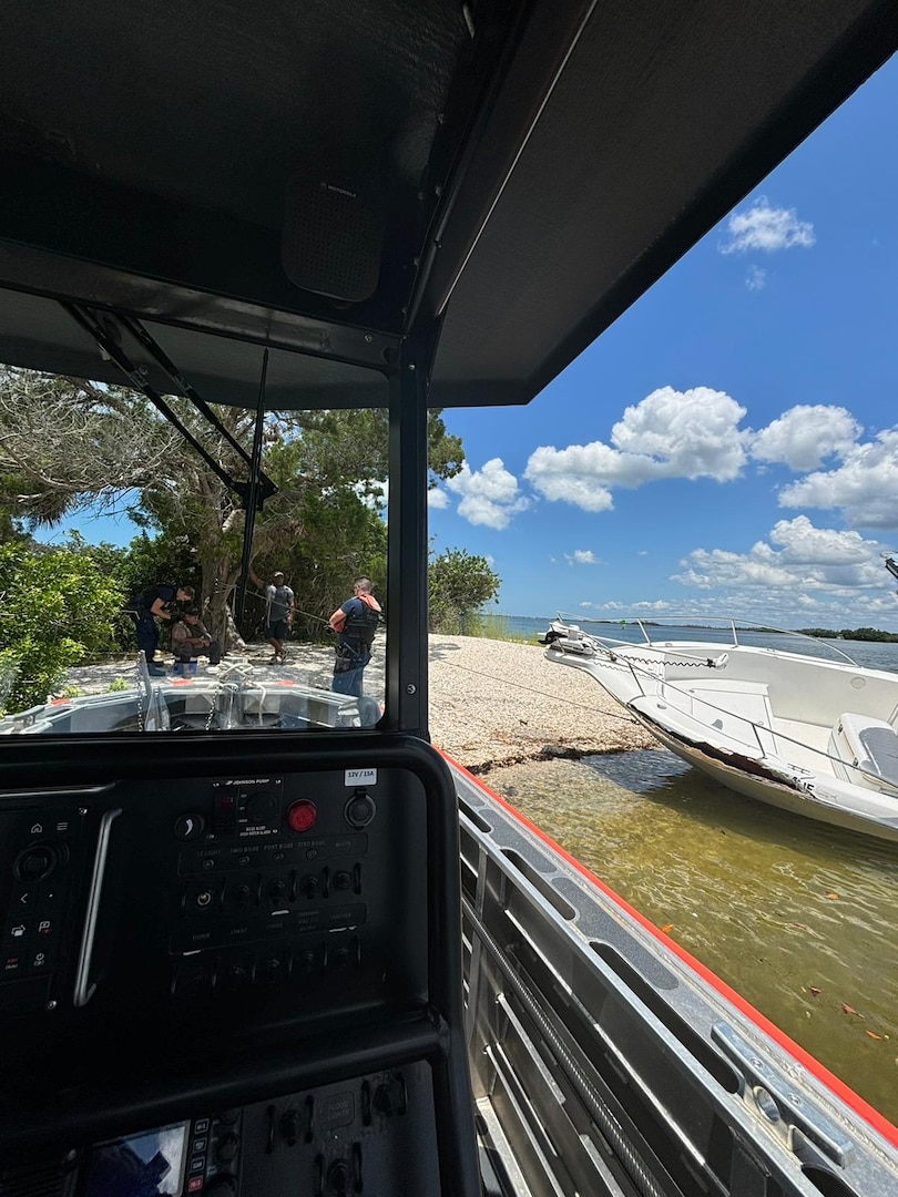 A Coast Guard Station Yankeetown boat crew assisted two boaters, Tuesday, after their vessel allided with a dayboard on Crystal River. (U.S. Coast Guard courtesy photo)