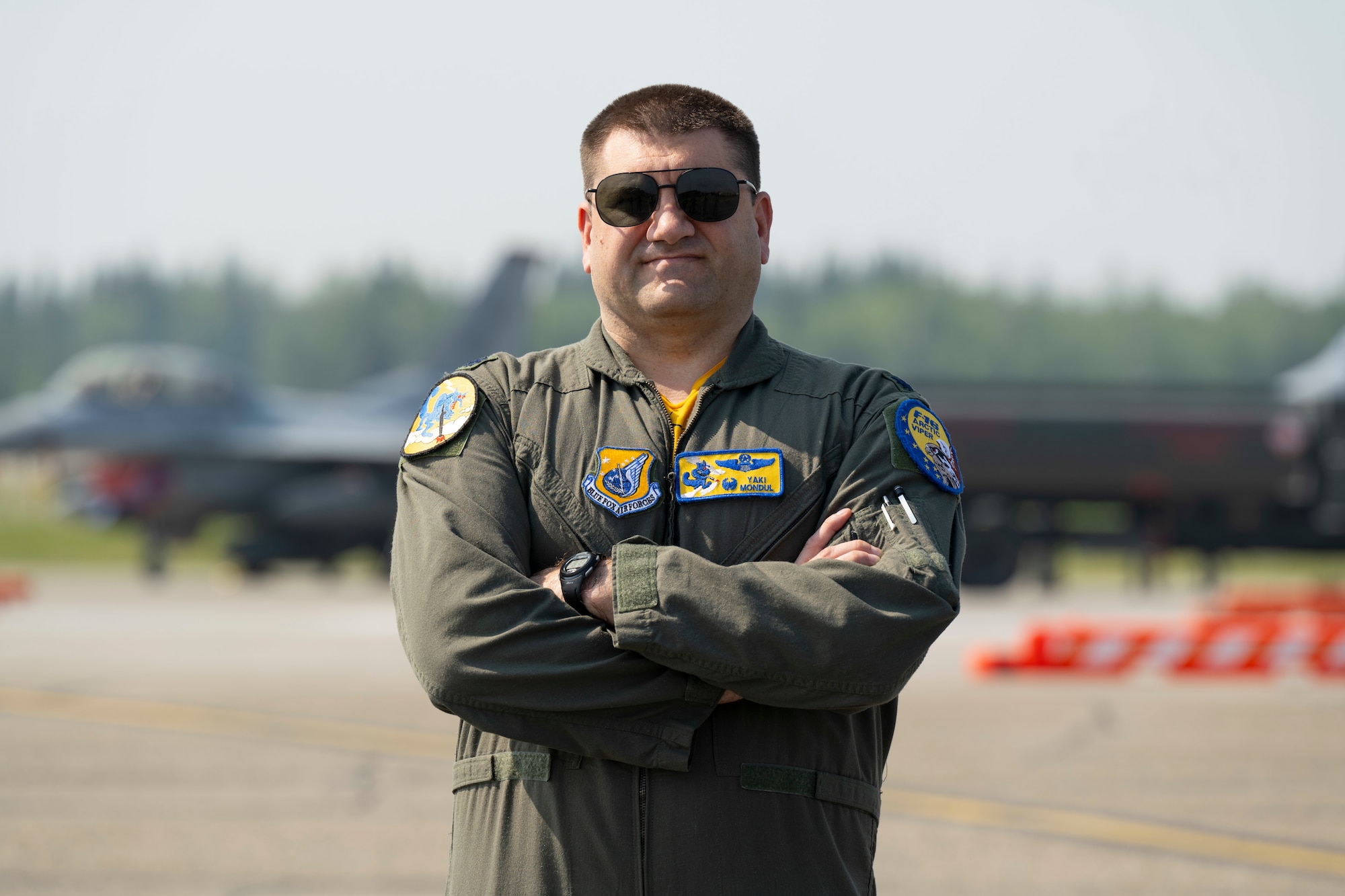 U.S. Air Force Lt. Col. Nathan “Yaki” Mondul, 18th Fighter Interceptor Squadron commander, poses for a photo during Red Flag-Alaska 25-2 at Eielson Air Force Base, Alaska, June 20, 2025.