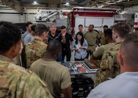 Brett Stohr, InSource Fire Training president, teaches communication strategies during Osan’s first bilingual InSource Consulting Fire Training at Osan Air Base, Republic of Korea, June 18, 2025. The course unified approaches to emergency response, laying the groundwork for faster, more coordinated operations during crises that involve both U.S. and Korean jurisdictions. (U.S. Air Force photo by Staff Sgt. Sarah Williams)